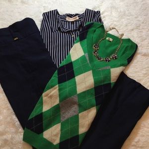 J Crew Argyle V-Neck Sweater